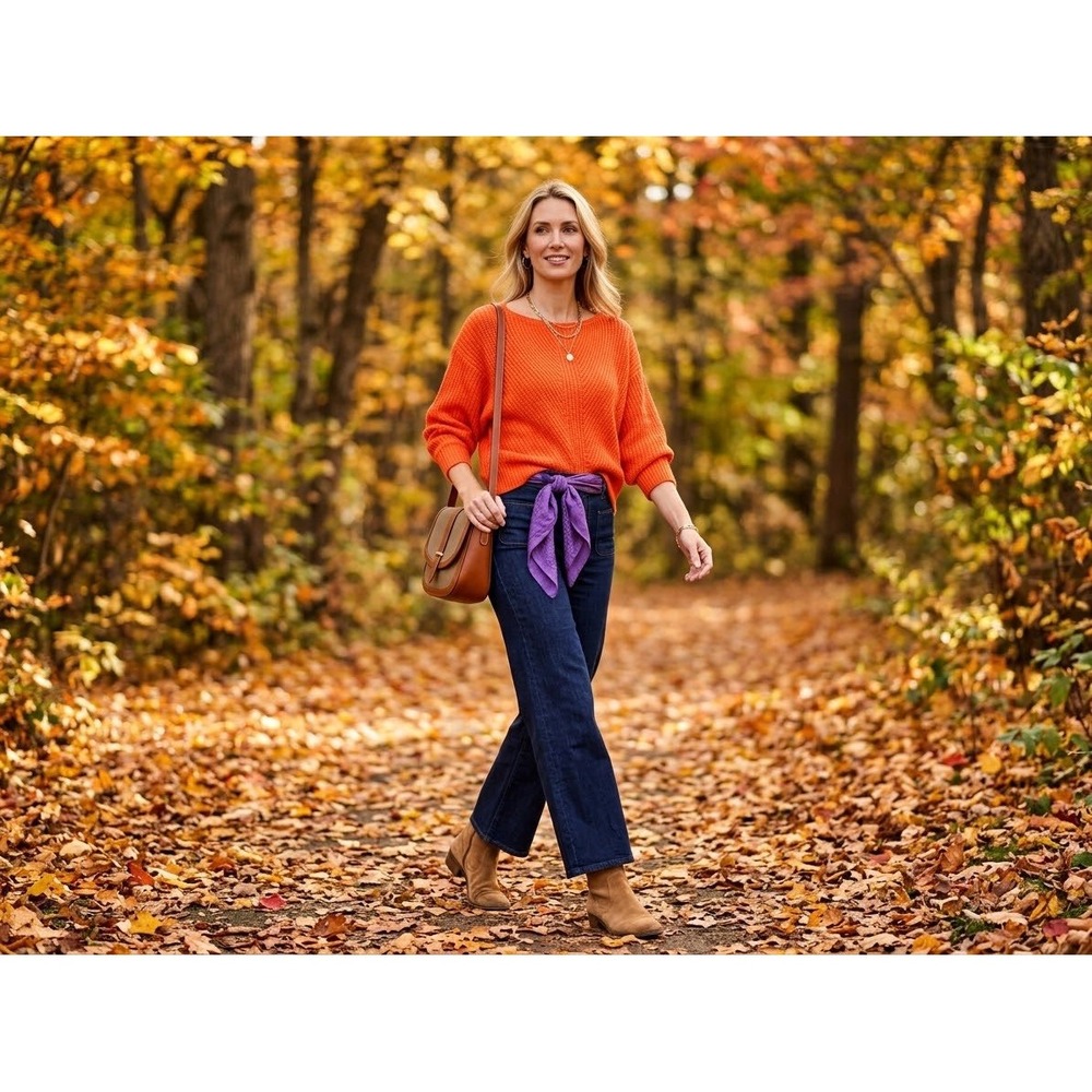 Joie Orange Chunky Knit Boatneck Sweater Batwing Dolman Sleeve Cozy Warm